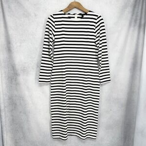 J. Crew Black White Striped Long Sleeve Cotton Sheath Midi Dress Women's Size 8